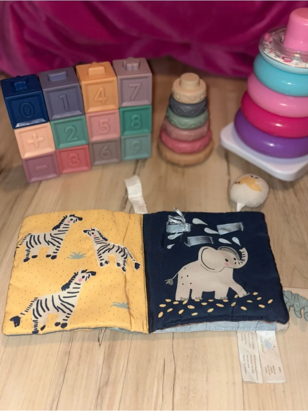 Baby Learning Toys Bundle -Blocks, Bib-Style Cloth Book, stackable rings